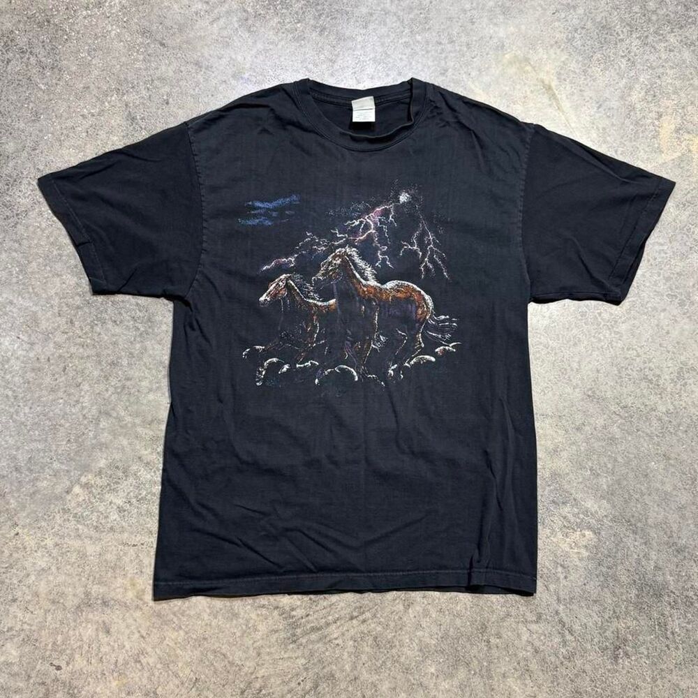 Early 2000s Y2K horse lightning graphic tee Size XL